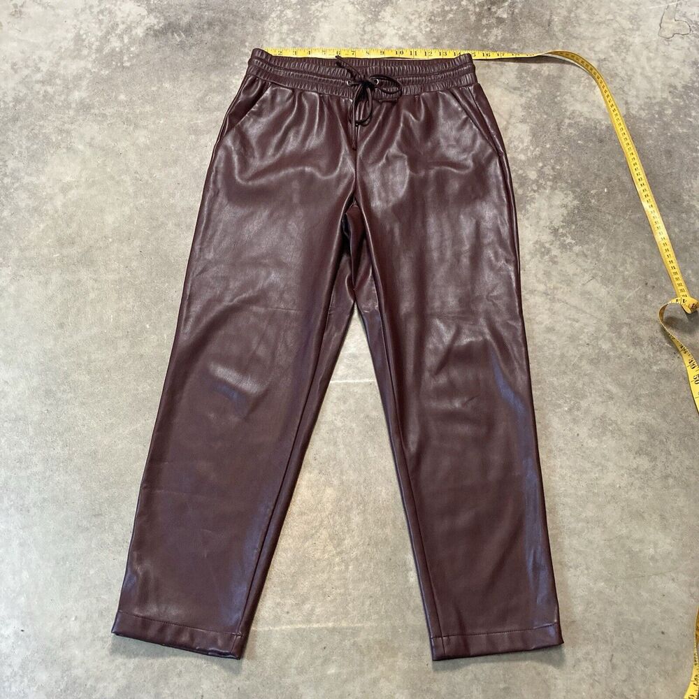 Loft Pants Womens Medium Faux Leather Elastic Waist Pockets Chic Burgundy Red
